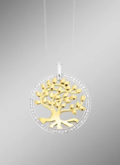 Anhänger „Baum" in Bicolor mit synth. Zirkonia