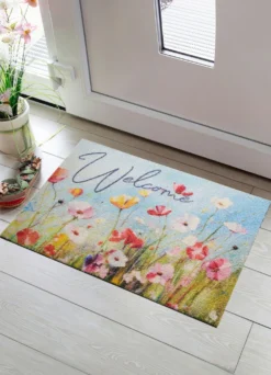 Blumenreiche Fußmatte „Willkommen“