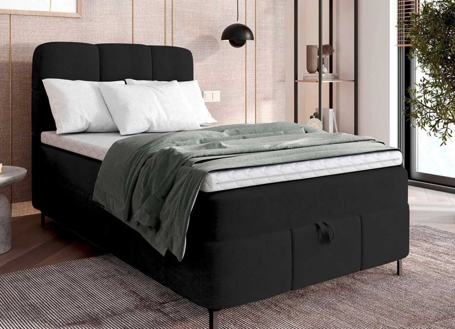 Boxspringbett mit Bettkasten und Topper
