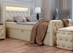 Boxspringbett mit LED-Beleuchtung und Topper