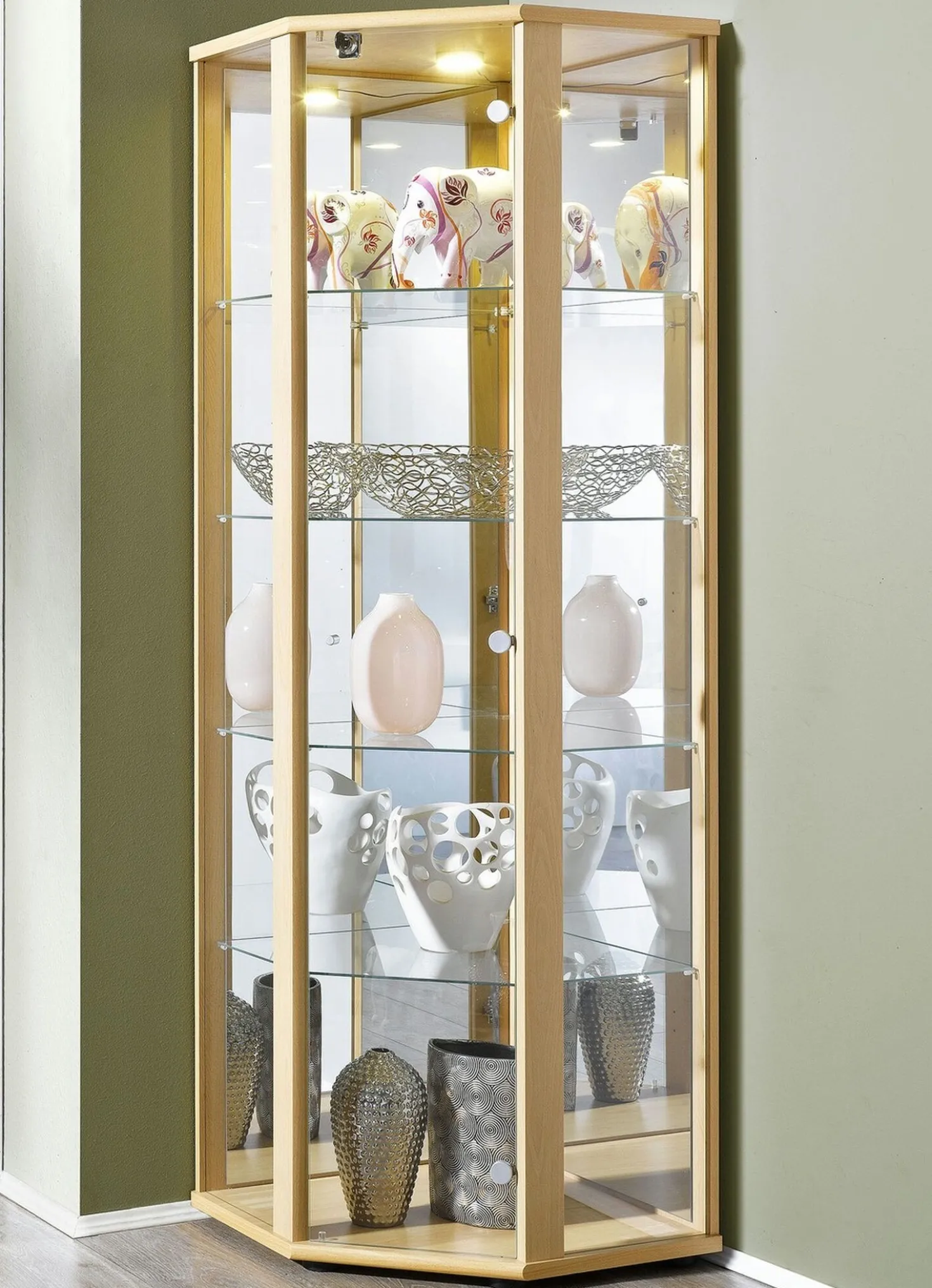 Eck-Vitrine mit LED-Beleuchtung