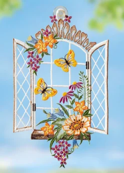 Fensterbild Frühlingsfenster aus echter Plauener Spitze