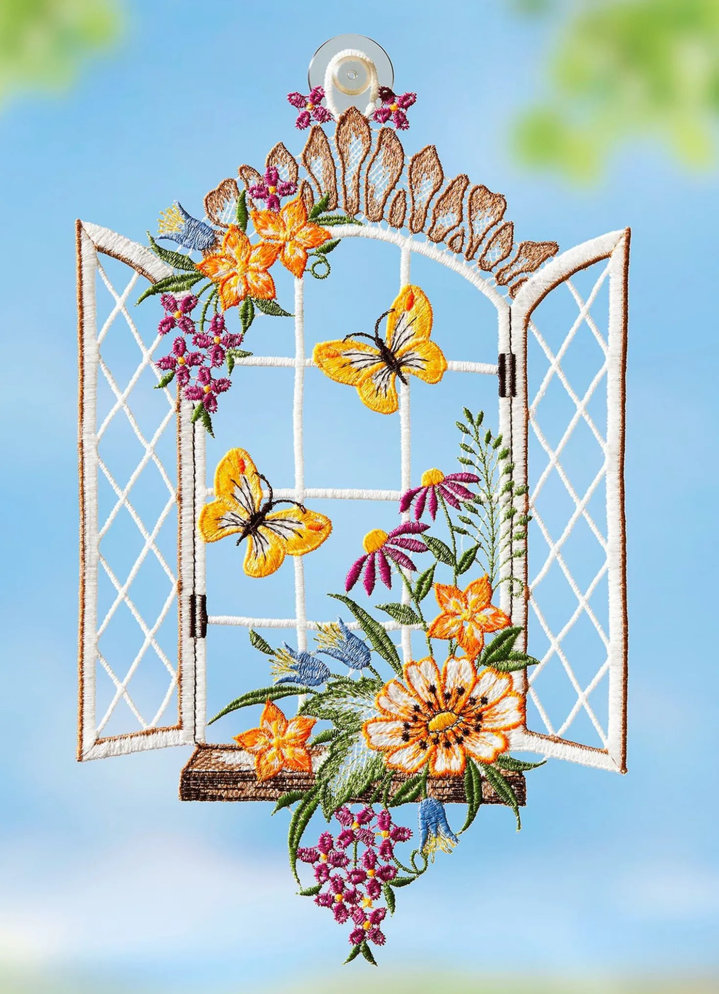 Fensterbild Frühlingsfenster aus echter Plauener Spitze