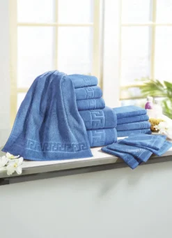 Frottierserie mit Mäander-Jacquard-Struktur