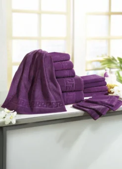 Frottierserie mit Mäander-Jacquard-Struktur