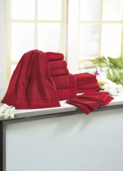 Frottierserie mit Mäander-Jacquard-Struktur