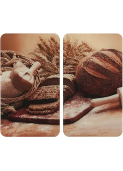 Herdabdeckplatten aus Glas, 2er-Set, Motiv Brot