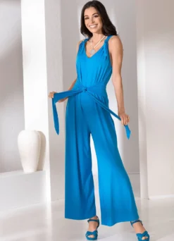 Jumpsuit mit angenähtem Hüftbindegürtel in 3 Farben