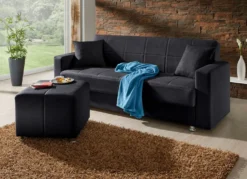 Klick-Klack-Sofa mit Hocker und Dekokissen