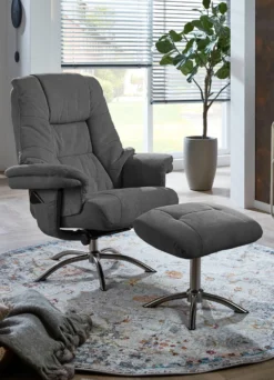 Relax-Sessel mit Hocker und Gestell aus Metall