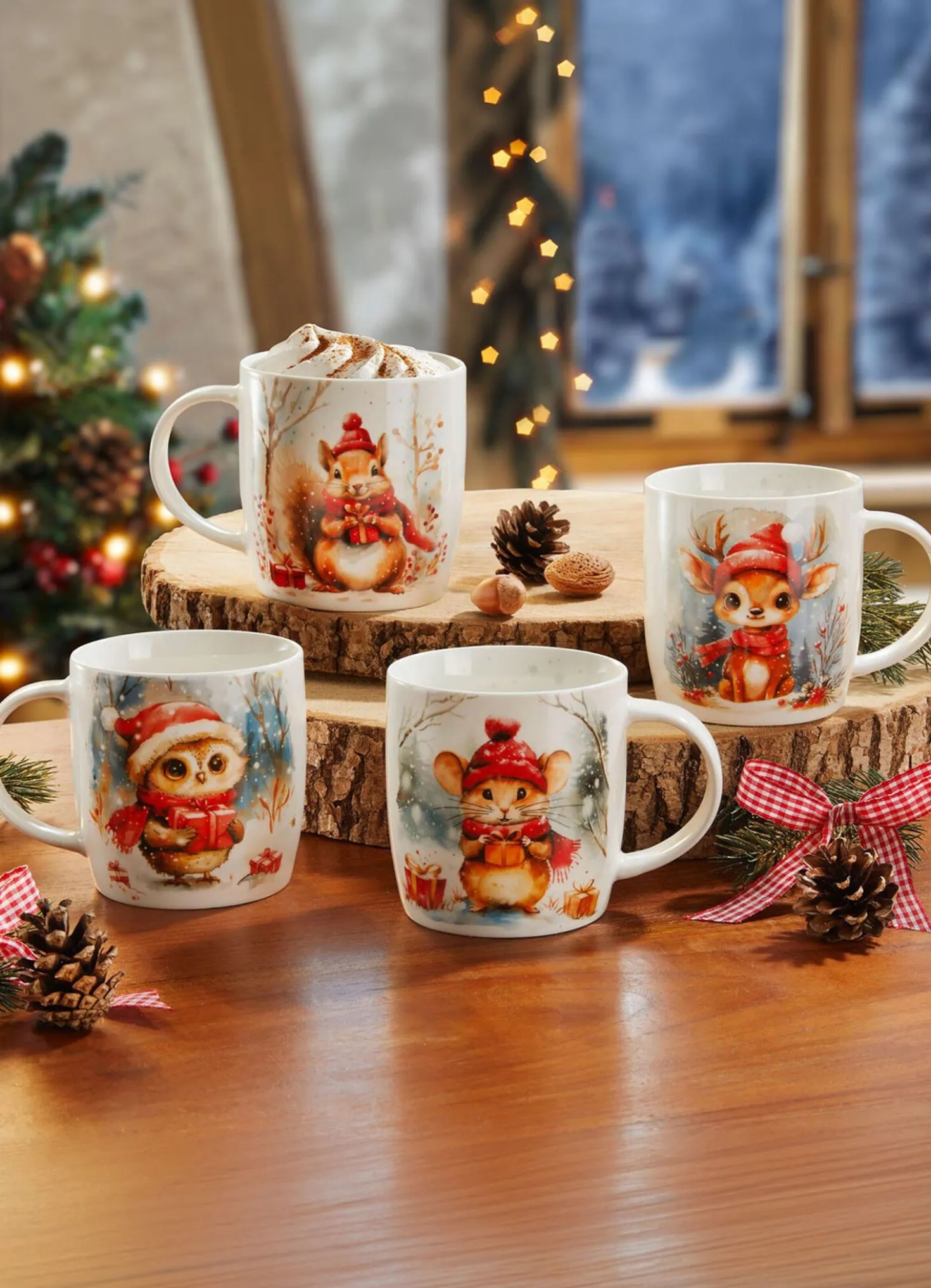 Weihnachtstassen, 4er-Set, mit Geschenkkarton